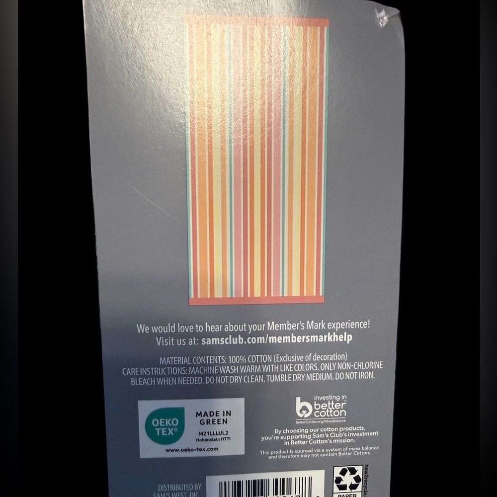 Brand New Member's Mark Sand Friendly Striped Towel 100% Cotton - Picture 5 of 7